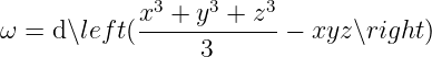             x3-+-y3-+-z3
ω =  d∖left(     3       − xyz ∖right)
