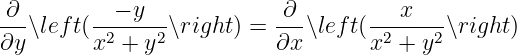 -∂-      --−-y---          ∂--      --x-----
∂y ∖left(x2 + y2∖right ) = ∂x∖lef t( x2 + y2∖right)
