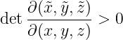    ∂ (x˜, ˜y, ˜z)
det--------- > 0
   ∂ (x, y,z)
