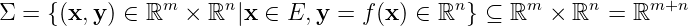                 m     n                     n     m     n     m+n
Σ =  {(x,y) ∈ ℝ   × ℝ  |x ∈ E, y =  f(x) ∈ ℝ  } ⊆ ℝ   × ℝ  =  ℝ
